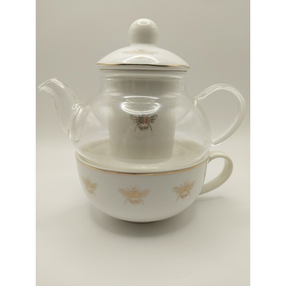 Grace Teaware Queen Bee Tea for One Teapot with Diffuser Teacup Porcelain NEW EX
